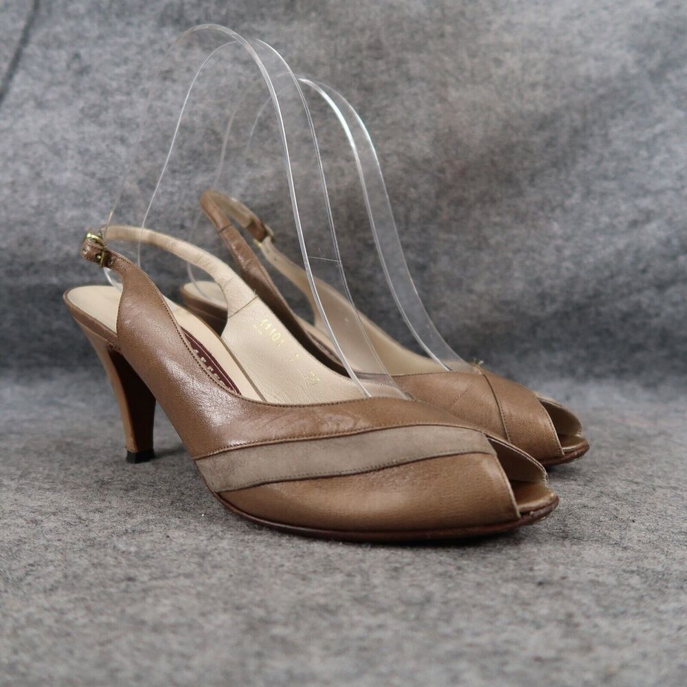 Bally Shoes Womens 7 Slingback Pump Peep Toe Heels Leather Fashion Classic Retro